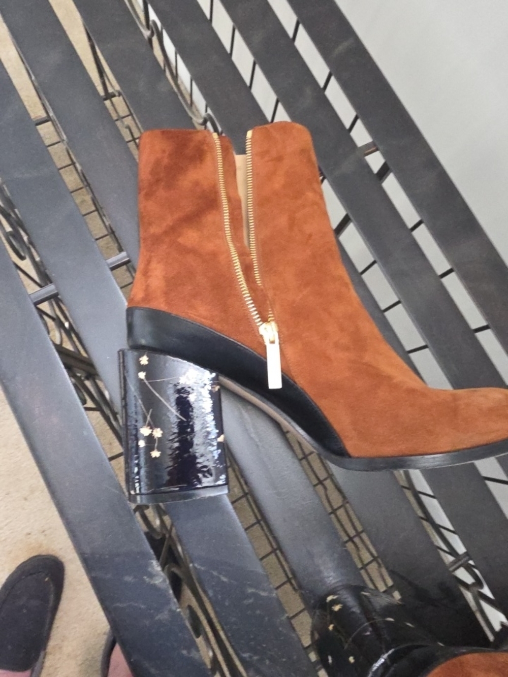 Dear Frances Chestnut Suede Ankle Boot with Black Patent Star-Embellished Heel - Picture 6 of 7